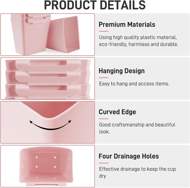 LEZIOA 5 Pack Hanging Cup Holders, Multipurpose Rolling Cart Accessories Utility Cart Accessories For Art Craft Supplies, Space Saving Hanging Storage Basket Pencil Holder Makeup Organizers (Pink) - Image 2